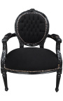 Fauteuil baroque de style Louis XVI velours noir et bois noir