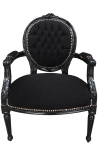Baroko fotelis Louis XVI stiliaus juoda aksominė ir juoda mediena - 9
