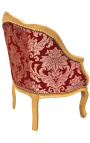 Bergère de style Louis XV satiné rouge aux motifs "Goblins" et bois doré