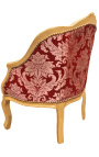 Bergere atzveltnes krēsls Louis XV Stils Red "Gobelins" Satine Fabric un Gold Wood - 21