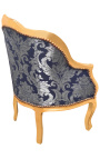 Bergère louis XV stile blu satinato con motivi "Gobelins" e legno dorato