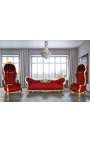 Grand fauteuil carrosse de style baroque tissu velours bordeaux et bois doré