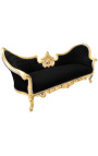 Canapé baroque Napoléon III médaillon tissu velours noir et bois doré