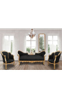 Baroque Napoleon III medallion sofa black velvet fabric and gold wood