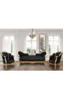 Μπαρόκ καναπές μενταγιόν Napoleon III μαύρο βελούδινο ύφασμα και χρυσό ξύλο