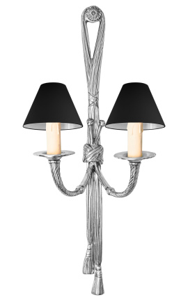 Stor væglampe forsølvet bronze Louis XVI stil med bånd