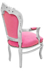 Fauteuil barok rococo roze fluweel en zilver hout