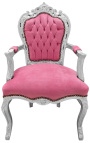 Fauteuil barok rococo roze fluweel en zilver hout