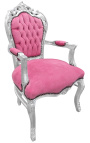 Barocker Rokoko-Sessel im Stil von rosa Samt und silbernem Holz
