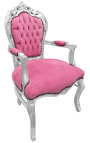 Fauteuil barok rococo roze fluweel en zilver hout