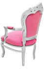 Barocker Rokoko-Sessel im Stil von rosa Samt und silbernem Holz