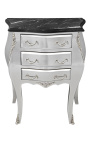 Table de nuit (chevet) commode baroque en bois argenté plateau marbre noir