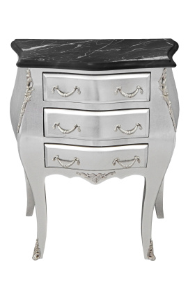 Noční stolek (Noční stolek) barokní stříbrný dřevěný s černým mramorem