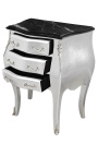 Noční stolek (Noční stolek) barokní stříbrný dřevěný s černým mramorem