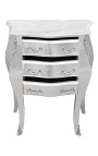 Nightstand (Bedside) baroque wooden silver with white marble
