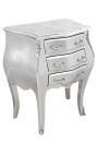 Table de nuit (chevet) commode baroque en bois argenté plateau marbre blanc