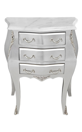 Nattduksbord (Sängbord) barockt silverträ med vit marmor