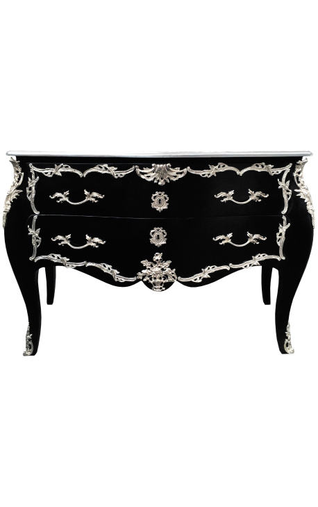 Commode baroque de style Louis XV noire avec bronzes argentés