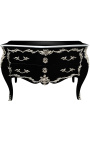 Baroque chest of drawers (commode) of style black Louis XV with silvered bronze and 2 drawers