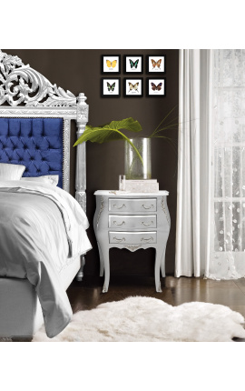 Nočna omarica (ob postelji) baročni srebrni les z belim marmorjem