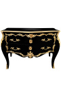 Gran cómoda barroca de cajones negro estilo Luis XV, bronces de oro