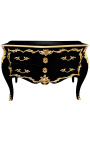 Grande commode baroque de style Louis XV noire, bronzes dorés