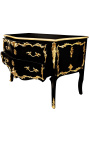 Grande commode baroque de style Louis XV noire, bronzes dorés