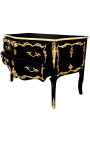 Large baroque chest of drawers black Louis XV style, gold bronzes