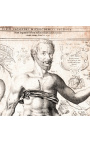 Large antique engraving of the human body "visio captori microcosmi prima"