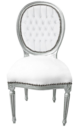 Louis XVI sedie di stile pelle bianca e legno arginato