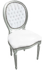 Стол в стил Луи XVI бяла изкуствена кожа и посребрено дърво