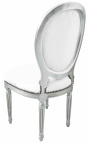 Cadeira de estilo Louis XVI couro sintético branco e madeira prateada