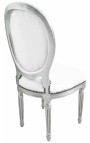 Cadira d'estil Lluís XVI imitació de pell blanca i fusta platejada