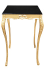 Table de bar baroque en bois doré avec plateau noir
