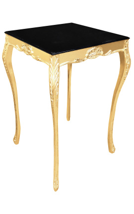 Tavolo da bar barocco in legno dorato con piano nero