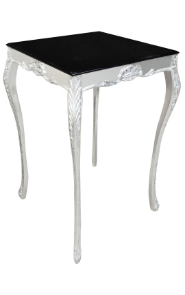 Četvrtasti barokni barski stol srebrno drvo s crnom pločom