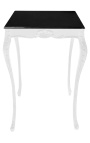 Kwadratowy stolik barowy w stylu barokowym pomalowany na biały połysk z czarnym blatem