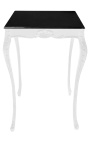 Table de bar baroque en bois laqué blanc avec plateau noir