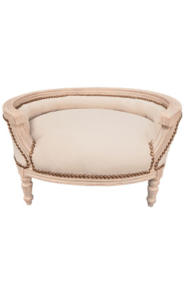 Rozkładana sofa w stylu barokowym dla psa lub kota beżowy aksamit i beżowe patynowane drewno