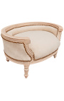 Barok slaapbank voor hond of kat beige fluweel en beige gepatineerd hout