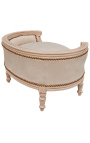 Barok slaapbank voor hond of kat beige fluweel en beige gepatineerd hout