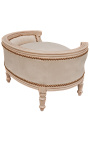 Μπαρόκ καναπές-κρεβάτι για σκύλο ή γάτα μπεζ βελούδο και μπεζ πατιναρισμένο ξύλο