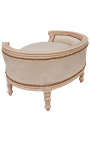 Barok slaapbank voor hond of kat beige fluweel en beige gepatineerd hout