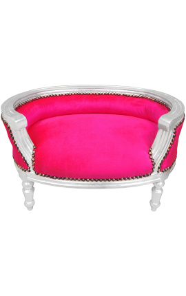 Rozkładana sofa w stylu barokowym dla psa lub kota z tkaniny w kolorze fuksji i srebrnego drewna