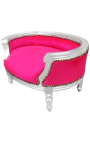 Slaapbank barok voor hond of kat fuchsia stof en zilverhout