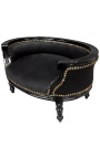 Baročni raztegljiv kavč za psa ali mačko iz črnega žameta in črnega lesa