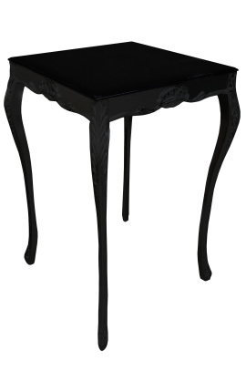 Četvrtasti barokni barski stol obojen u sjajno crno drvo s crnom pločom