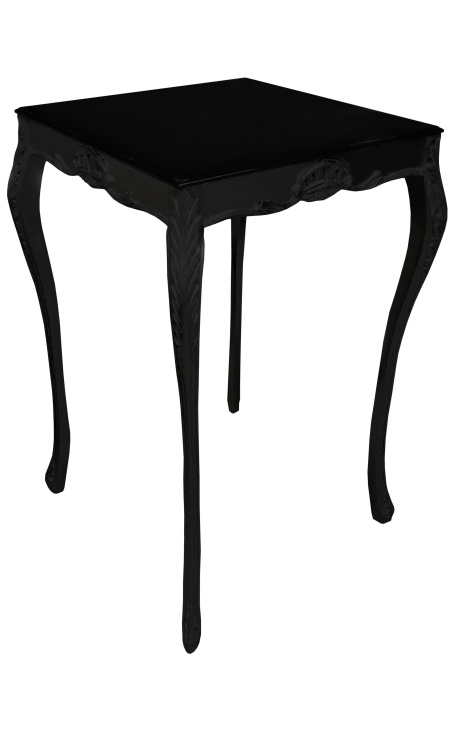 Kvadratna baročna barska miza iz sijajnega črnega lesa s črno površino
