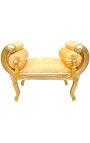 Banc romà de tela setinada daurada i fusta daurada - 1