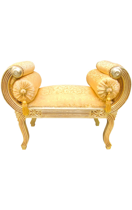 Banc romà de tela setinada daurada i fusta daurada - 1